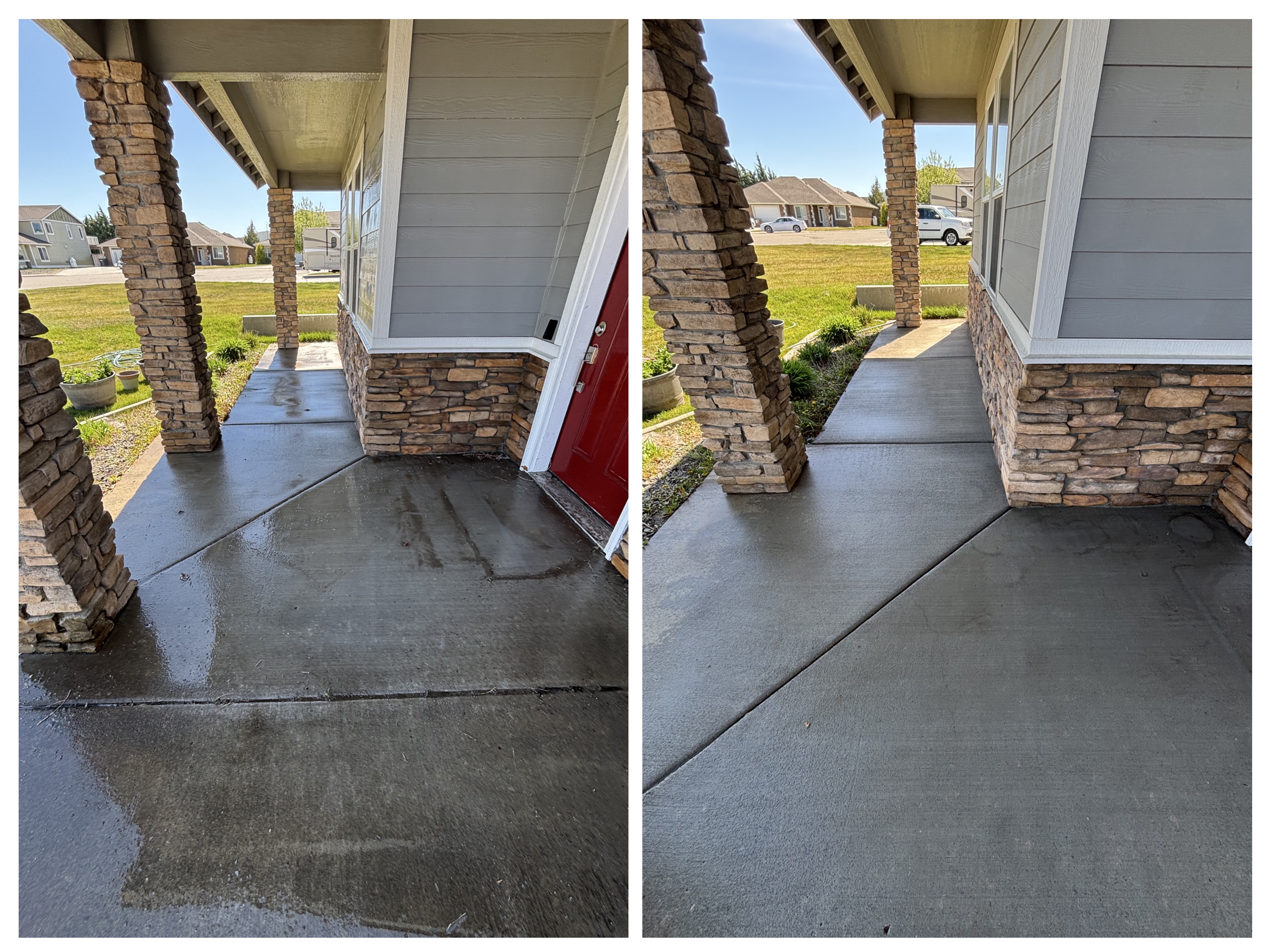 Concrete pressure washing before and after - porch cleaning