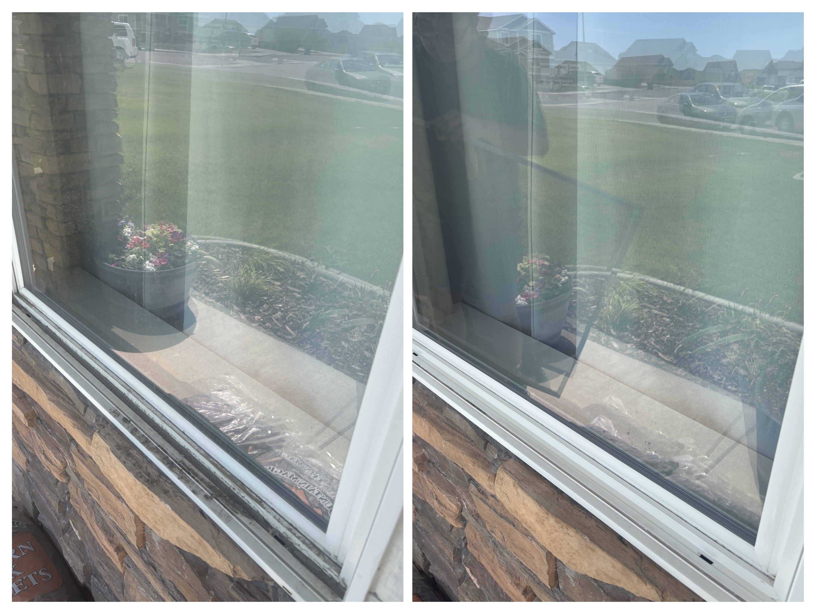 Storefront window cleaning before and after