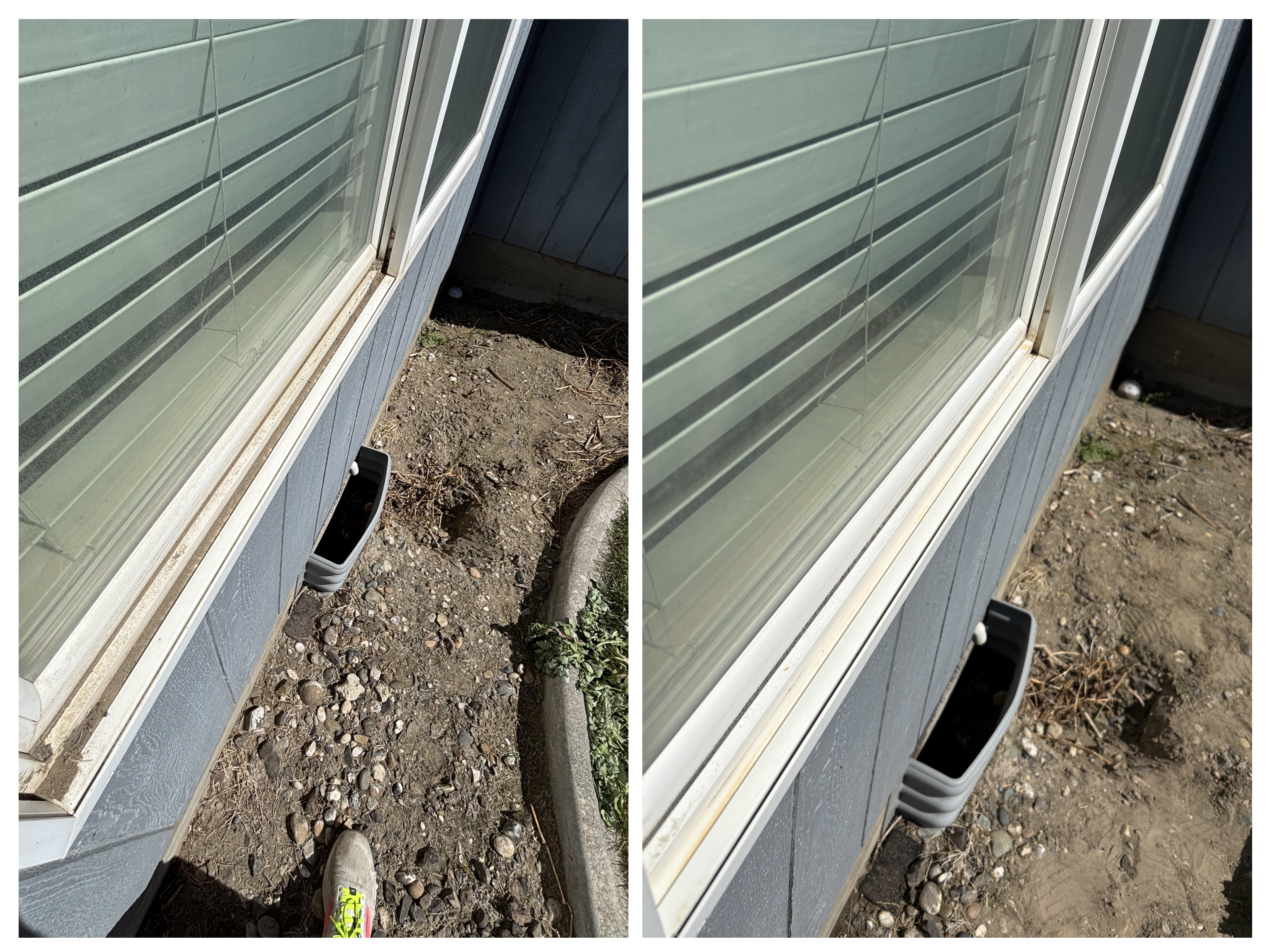 Window frame and sill cleaning before and after